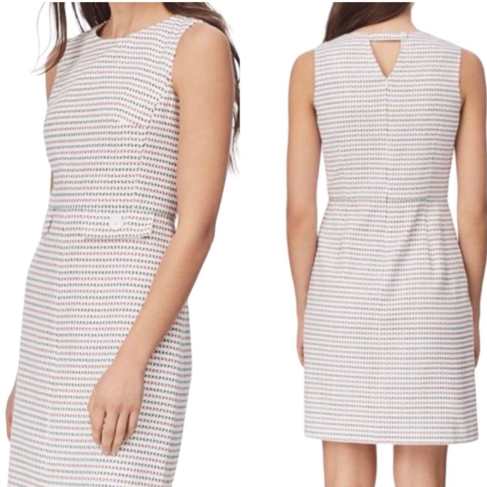 Brooks Brothers NWOT Jacquard Cut-Out Shift Dress 12 Sleeveless Red White Blue